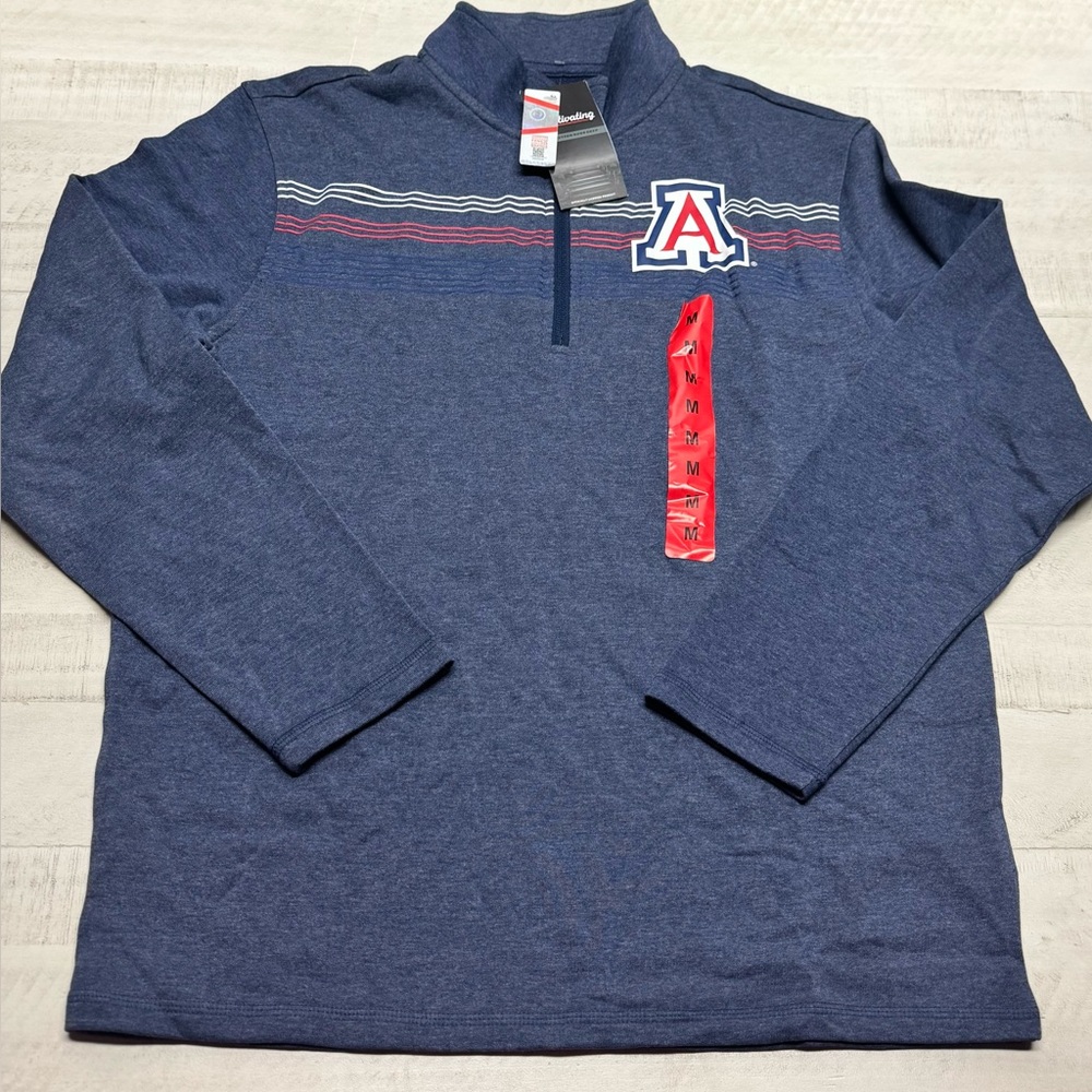 Mens wildcats polo mens blue 1/4 zipper long sleeve pullover sweater nwt